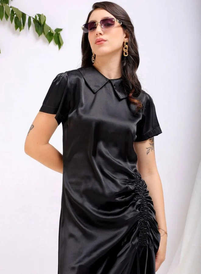Freehand  Women Straight Fit Solid Round Neck Short Sleeve Asymmetric Dress for Women | Best Price UAE