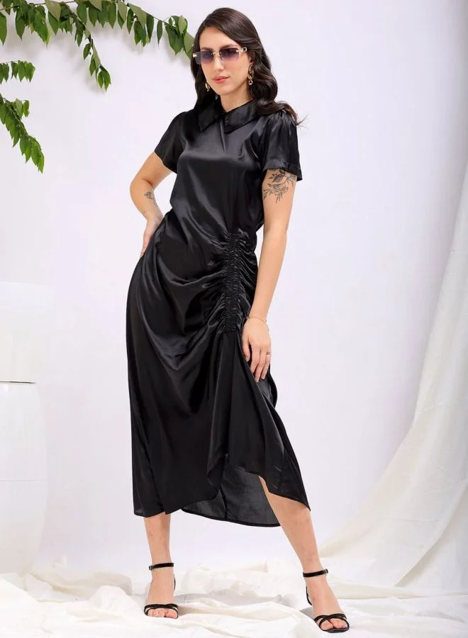 Freehand  Women Straight Fit Solid Round Neck Short Sleeve Asymmetric Dress for Women | Best Price UAE