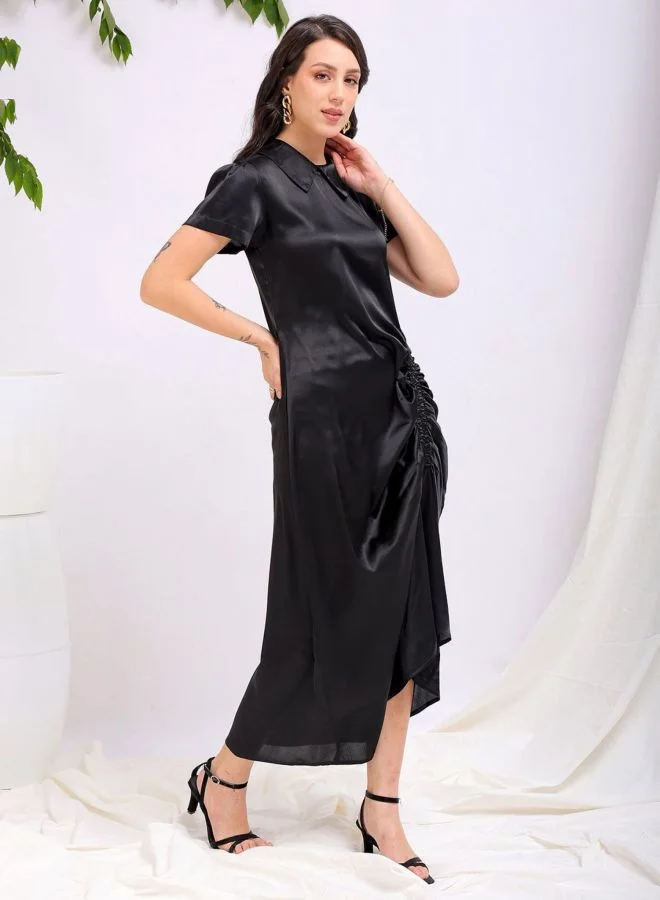 Freehand  Women Straight Fit Solid Round Neck Short Sleeve Asymmetric Dress for Women | Best Price UAE
