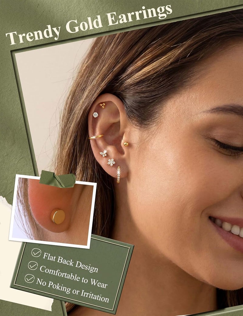 Jstyle Hypoallergenic 14K Gold Plated Earrings Set for Sensitive Ears - Image 2