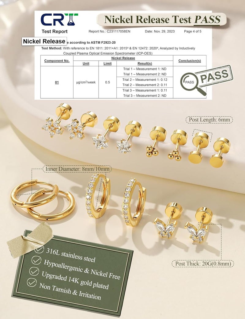Jstyle Hypoallergenic 14K Gold Plated Earrings Set for Sensitive Ears - Image 5