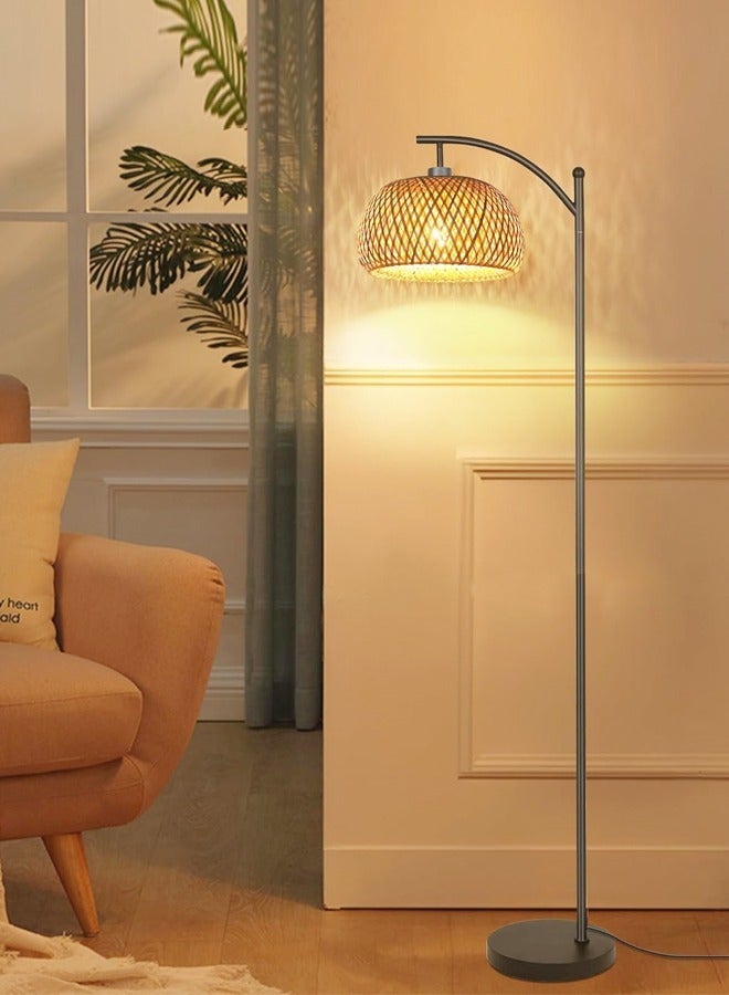 fashionhome Classic Design Rattan Handwoven Lamp Shade Tall Standing Floor Lamp with Foot Switch Industrial Wicker Floor Lamp for Bedroom Living Room Home Office Decoration - Image 1
