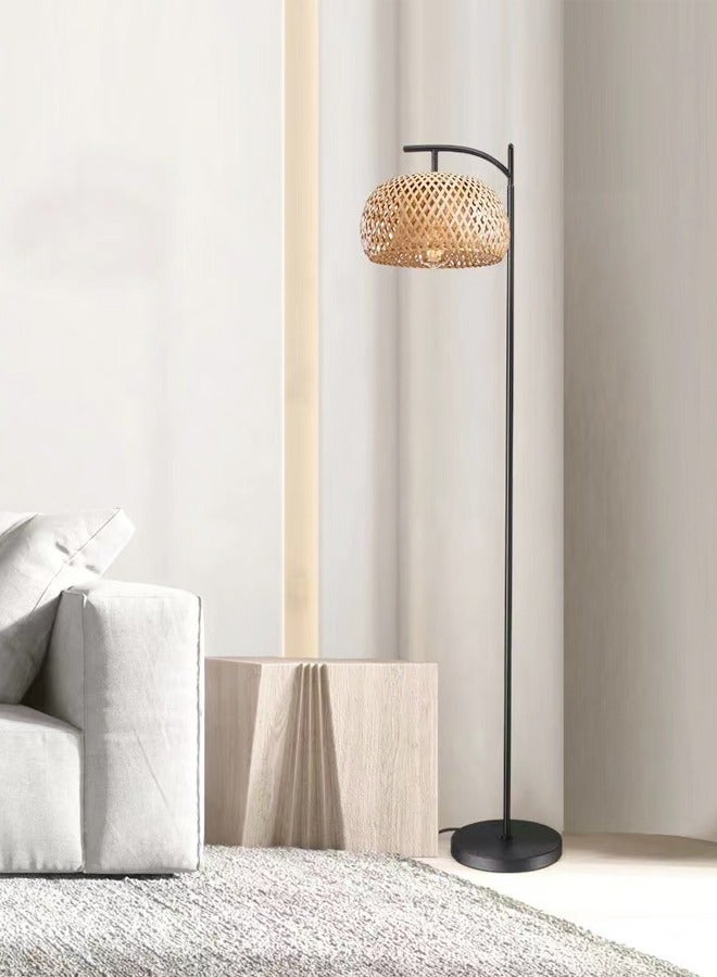 fashionhome Classic Design Rattan Handwoven Lamp Shade Tall Standing Floor Lamp with Foot Switch Industrial Wicker Floor Lamp for Bedroom Living Room Home Office Decoration - Image 2