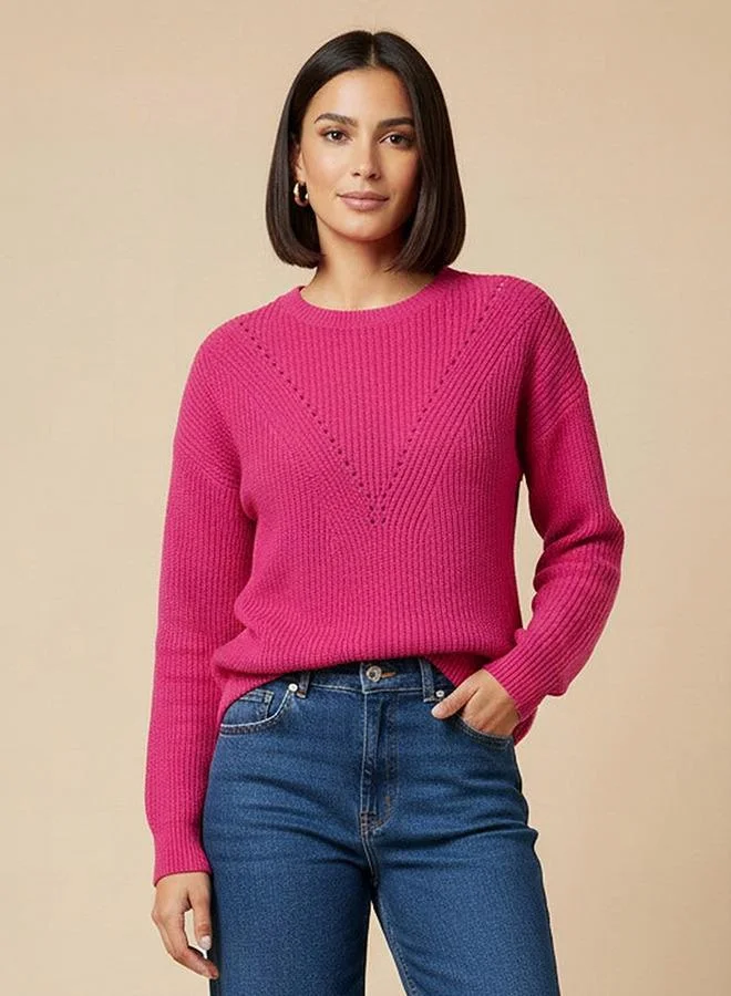 سبلاش فيڤ كنزة بياقة دائرية بنقوش وأكمام طويلة