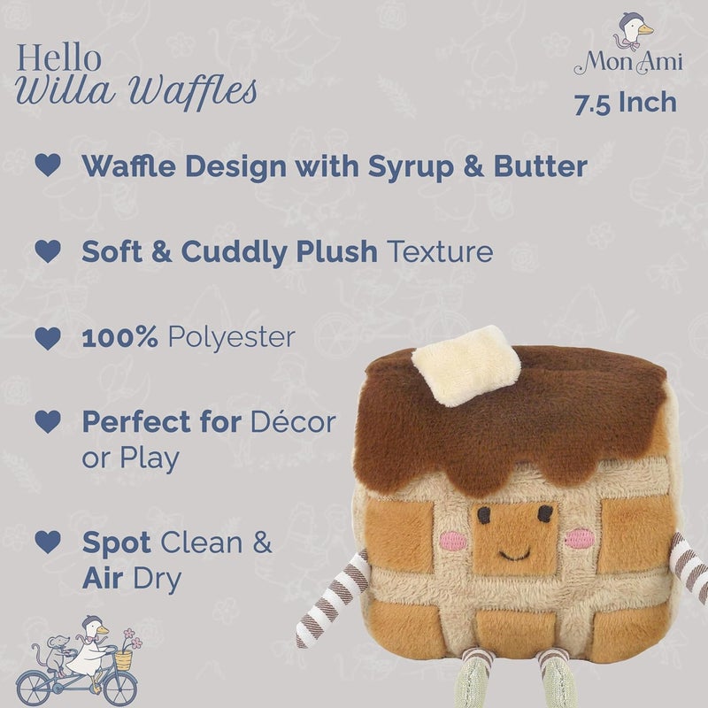 MON AMI Willa Waffles Plush Toy | Kawaii Food Plushie with Syrup & Butter | Soft 7” Breakfast Waffle Doll for Kids | Christmas Stuffed Toy for Girls & Boys | Cute Seasonal Home Décor - Image 2