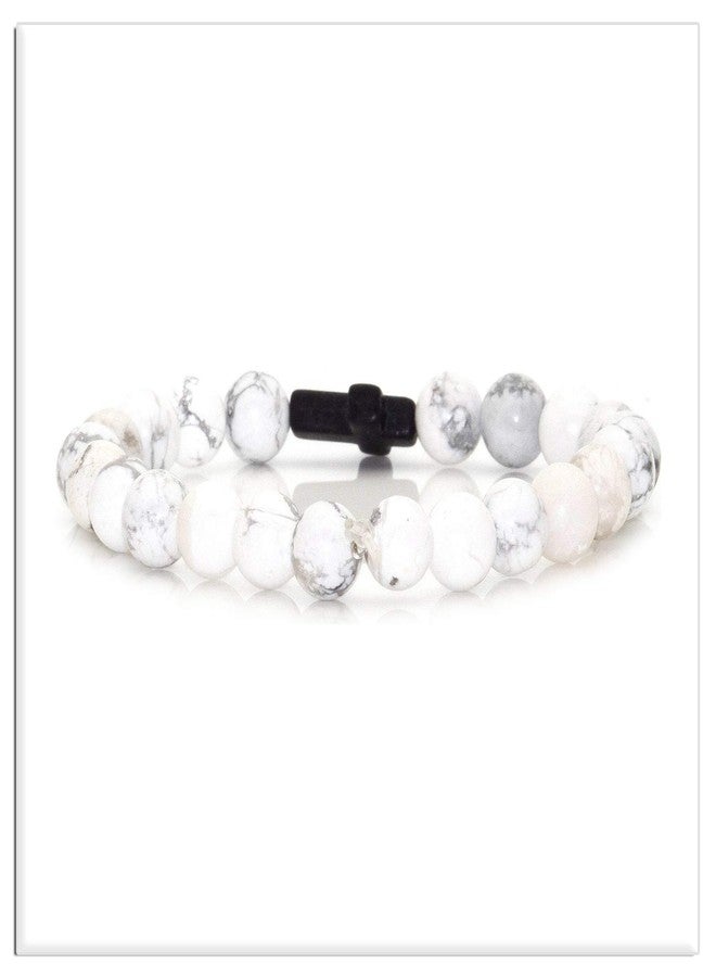 Xusamss Fashion Religious Cross Bracelet 8mm Tiger Eye Turquoise Beads Elastic Bracelet,7 1/2 wrist(White Black) - Image 3