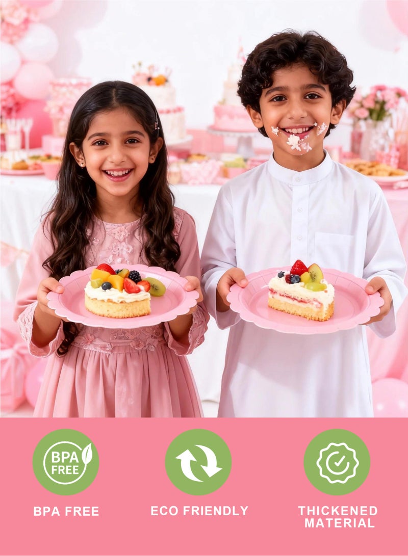 URbazaar 240 Pcs Pink Paper Plates and Napkins, Light Pink Party Supplies Include Scalloped Plate Napkins Cups Plastic Spoons Forks Knives for Baby Shower, Wedding, Birthday - Image 3