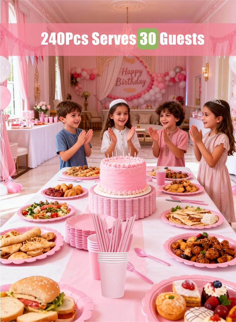 URbazaar 240 Pcs Pink Paper Plates and Napkins, Light Pink Party Supplies Include Scalloped Plate Napkins Cups Plastic Spoons Forks Knives for Baby Shower, Wedding, Birthday - Image 5
