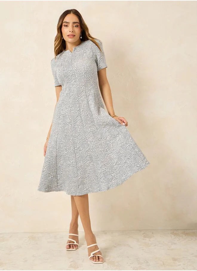 ستايلي Jacquard Notch Neck A-Line Midi Dress