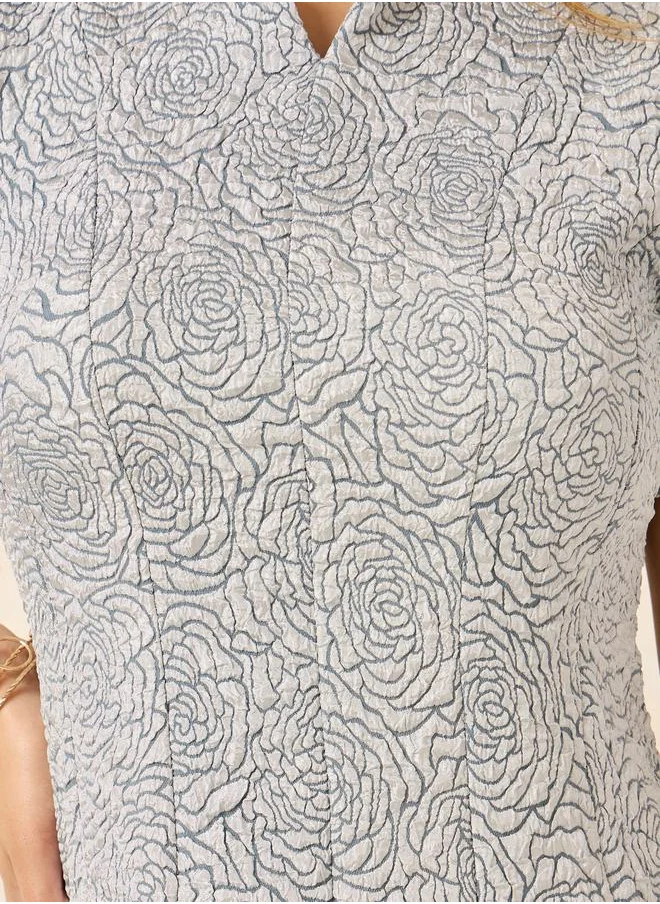 ستايلي Jacquard Notch Neck A-Line Midi Dress