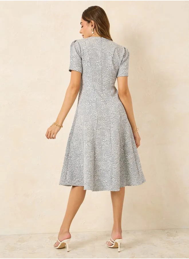 ستايلي Jacquard Notch Neck A-Line Midi Dress