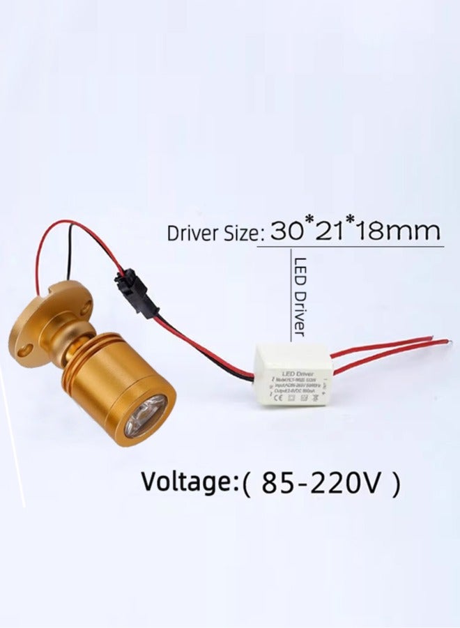 1 واط LED ضوء كشاف صغير مثبت على السطح مستدير 100 لومن مجوهرات عداد ضوء الخزانة ضوء سفلي ضوء كشاف صغير عرض عرض غائر مكتب ضوء ذهبي اللون 2 حزمة - Image 3