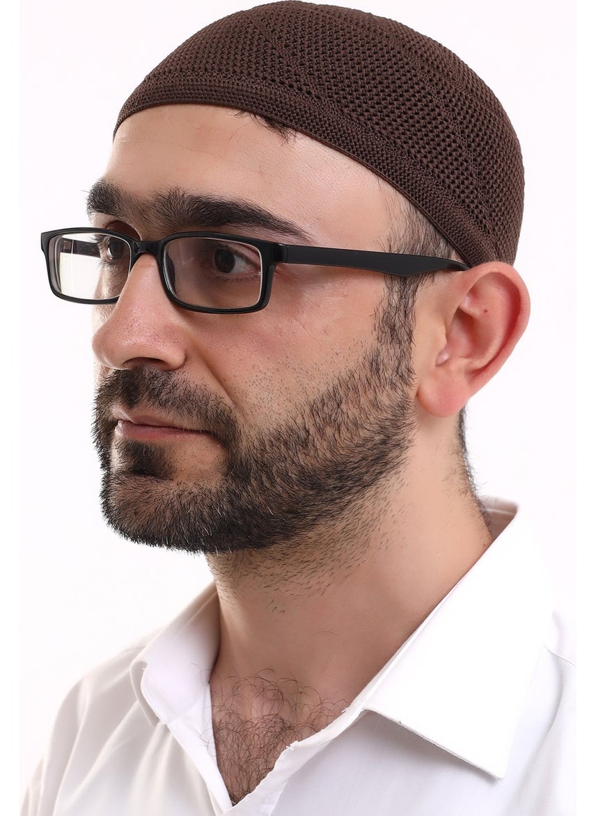İhvan Online Lace Cotton Knitwear Machine Knitted Skullcap Brown  - Image 1