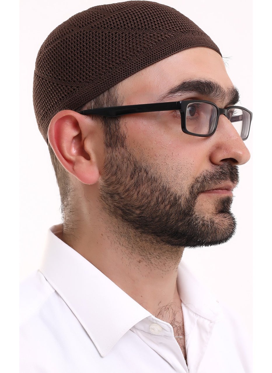 İhvan Online Lace Cotton Knitwear Machine Knitted Skullcap Brown  - Image 2