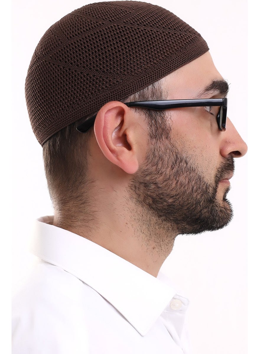 İhvan Online Lace Cotton Knitwear Machine Knitted Skullcap Brown  - Image 4
