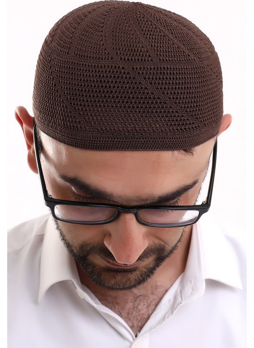 İhvan Online Lace Cotton Knitwear Machine Knitted Skullcap Brown  - Image 5