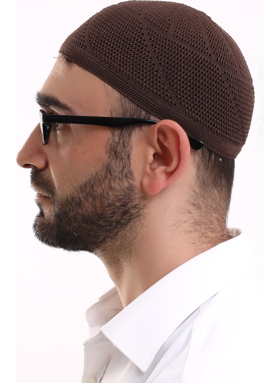 İhvan Online Lace Cotton Knitwear Machine Knitted Skullcap Brown  - Image 3