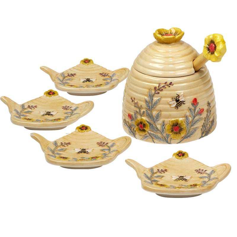 Certified International Certified International Bee Sweet 9 oz 3D Honey Pot with 4 Tea Bag Holders Multicolor 
