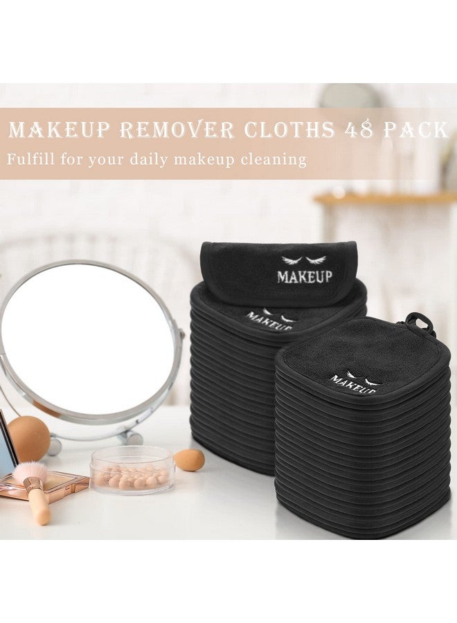 كويكاي 48 قطعة من قماش مزيل المكياج، قابلة لإعادة الاستخدام وقابلة للغسل، وسادات ناعمة من الألياف الدقيقة للوجه، مناشف مكياج هدية للعطلات للنساء، 5 × 5 بوصة (أسود) - Image 2