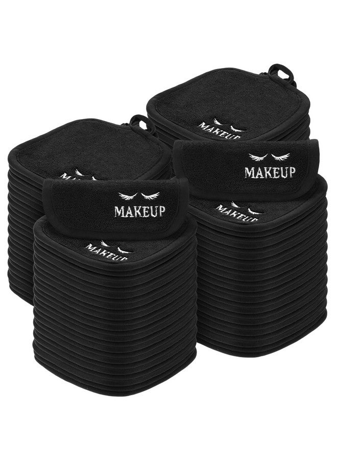 كويكاي 48 قطعة من قماش مزيل المكياج، قابلة لإعادة الاستخدام وقابلة للغسل، وسادات ناعمة من الألياف الدقيقة للوجه، مناشف مكياج هدية للعطلات للنساء، 5 × 5 بوصة (أسود) - Image 1