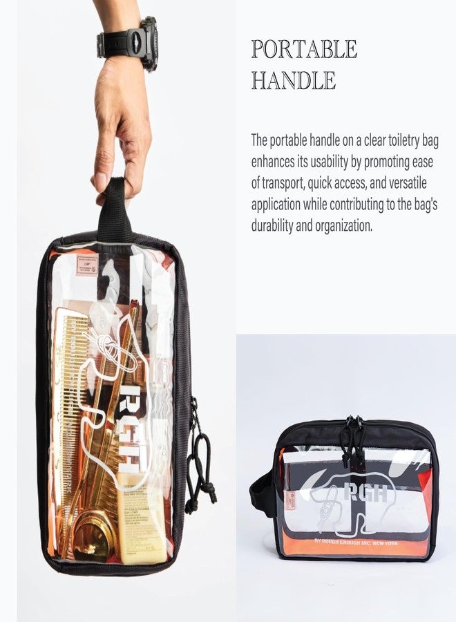 RE ROUGH ENOUGH Rough Enough Clear Toiletry Bag for Traveling Transparent Cosmetic Makeup Organizer Pouch with Handle Skincare Essentials Case for Women Men Black - Image 5