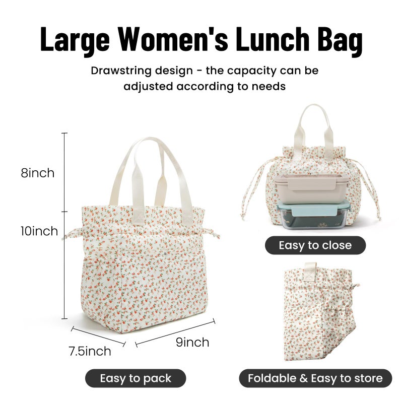 MEXS Lunch Bag for Women Reusable Drawstring Insulated Lunch Box Stain-Resistant Large Cinch Closure Lunch Bags for Work Office - Image 2