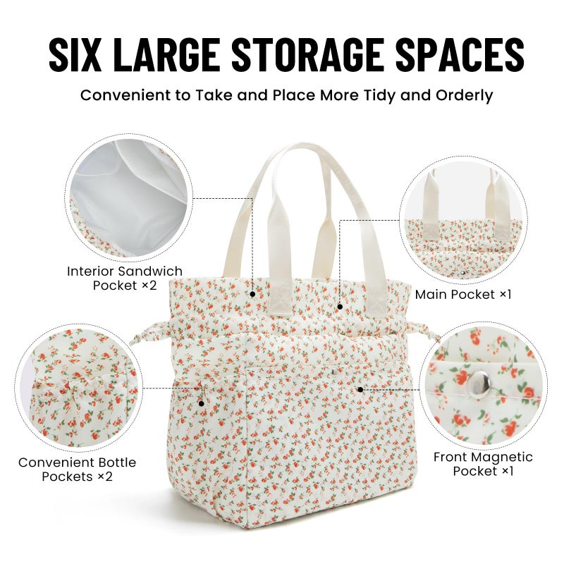 MEXS Lunch Bag for Women Reusable Drawstring Insulated Lunch Box Stain-Resistant Large Cinch Closure Lunch Bags for Work Office - Image 3