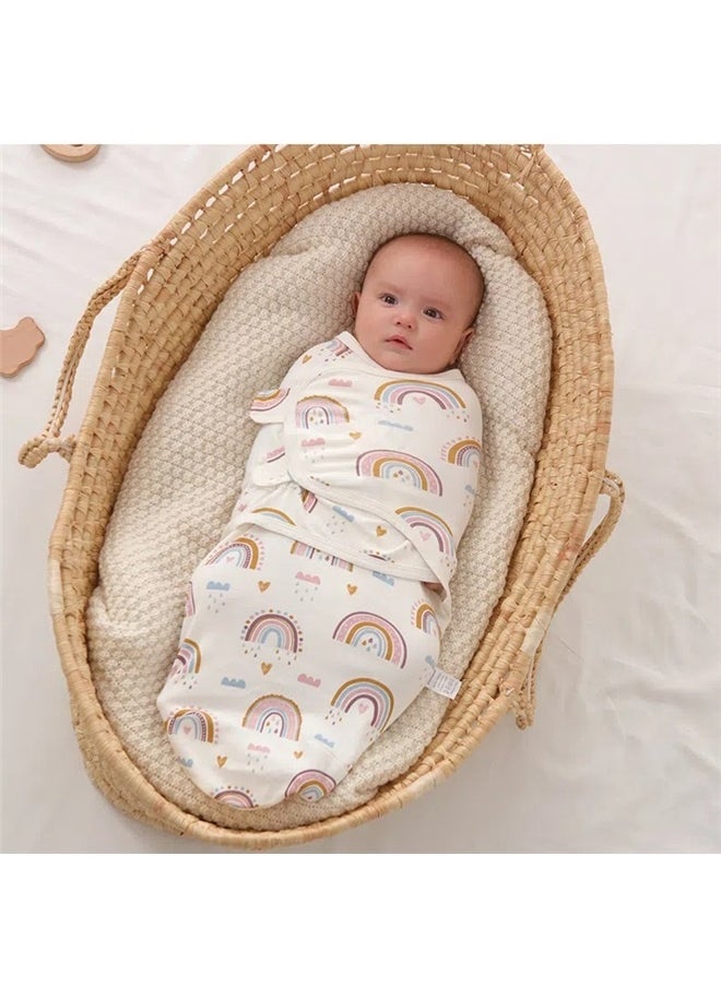 yongsheng Printed Baby Wrap，Baby Swaddle Wrap, Swaddle Blanket for Newborn and Infant, Adjustable Swaddle Set for Boy and Girl, Soft Cotton Baby Sleep Sack ((3-4 Month), Rainbow)  - Image 2