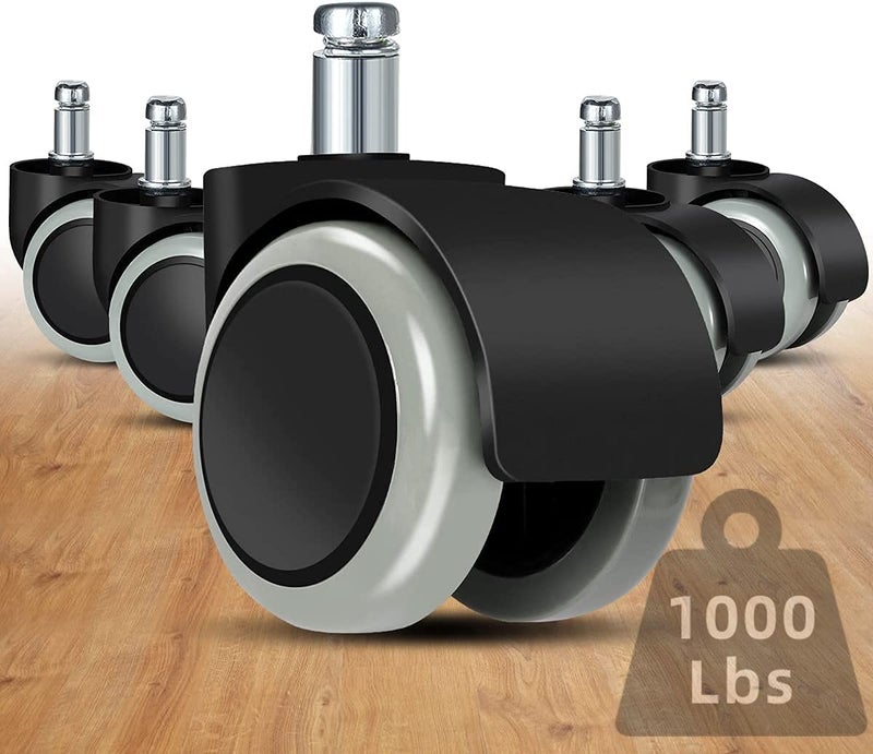 Omyoffice Office Chair Caster Wheels Replacement(Set of 5) for Hardwood Floors and Carpet- Heavy Duty Caster Support up to 1000bls, Office Rubber Chair Wheels,2 inch,Universal Size (Grey) - Image 1
