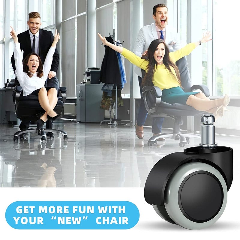 Omyoffice Office Chair Caster Wheels Replacement(Set of 5) for Hardwood Floors and Carpet- Heavy Duty Caster Support up to 1000bls, Office Rubber Chair Wheels,2 inch,Universal Size (Grey) - Image 3