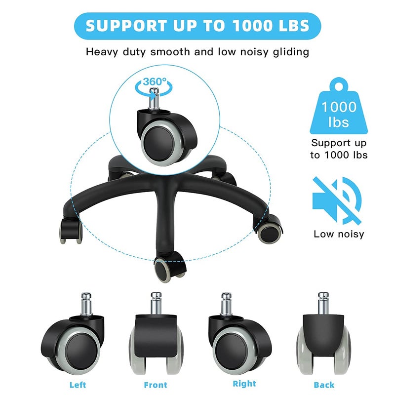 Omyoffice Office Chair Caster Wheels Replacement(Set of 5) for Hardwood Floors and Carpet- Heavy Duty Caster Support up to 1000bls, Office Rubber Chair Wheels,2 inch,Universal Size (Grey) - Image 2
