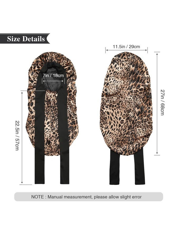AWAYTR Long Satin Bonnet for Women - Double Layer Elastic Silk Bonnet for Braids Hair Sleeping Cap with Tie Band (Leopard) - Image 2