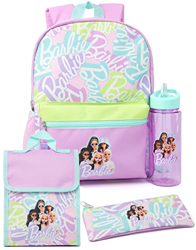 Barbie Girls 4 Piece Backpack Set | Kids Multicolor Rucksack Bundle with School Bag, Pencil Case, Lunch Bag & Water Bottle - Image 1