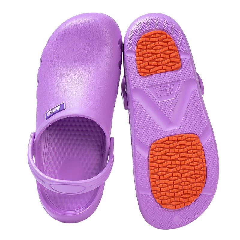 Mens and womens non-slip special slippers mens and womens medical non-slip Baotou doctor nurse intensive care unit work experimental hole Purple (with shoelaces) 