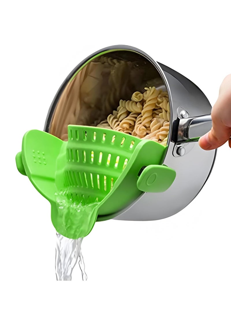 Strain - Collapsible Colander - Clip-On Strainer for Pots and Pans, Cool Kitchen Gadgets - Essential Kitchen Finds and Cooking Tool - Easy to Use, Space-Saving Design, Green - Image 1