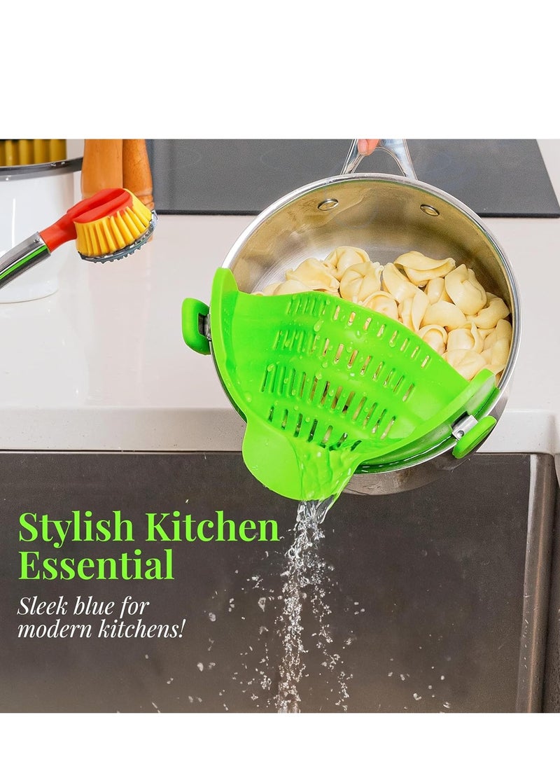Strain - Collapsible Colander - Clip-On Strainer for Pots and Pans, Cool Kitchen Gadgets - Essential Kitchen Finds and Cooking Tool - Easy to Use, Space-Saving Design, Green - Image 2