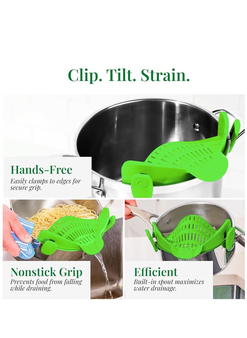 Strain - Collapsible Colander - Clip-On Strainer for Pots and Pans, Cool Kitchen Gadgets - Essential Kitchen Finds and Cooking Tool - Easy to Use, Space-Saving Design, Green - Image 4