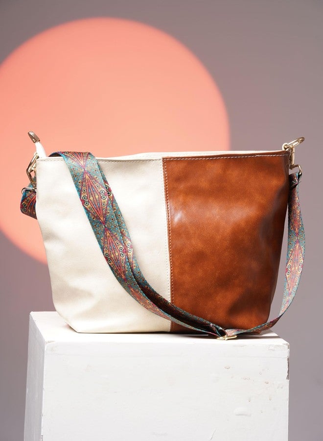 Poorak White, Brown Sling Bag Vegan Leather/Cross-Body Bag for Girls & Women - Image 2