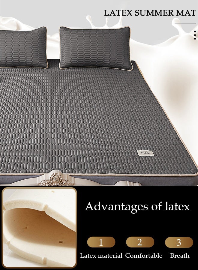 DUNISO Anti-Slip Latex Bed Cap Cool Silk Bed Cover Three-Piece Set with Pillowcases Four Seasons Universal Foldable Ice Silk Mat For Hotel Family Mattresses 200*180CM - Image 5