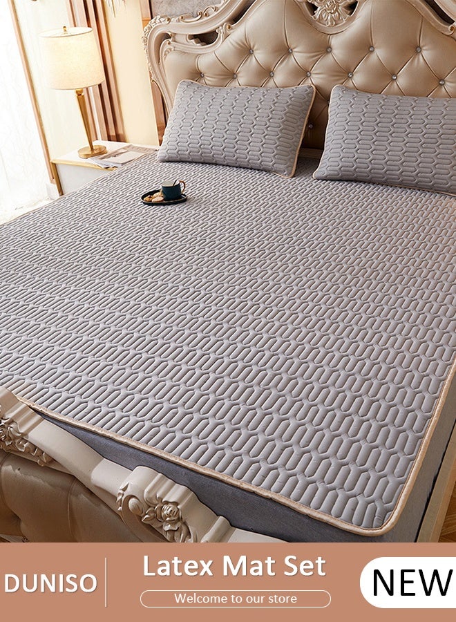 DUNISO Anti-Slip Latex Bed Cap Cool Silk Bed Cover Three-Piece Set with Pillowcases Four Seasons Universal Foldable Ice Silk Mat For Hotel Family Mattresses 200*180CM - Image 1