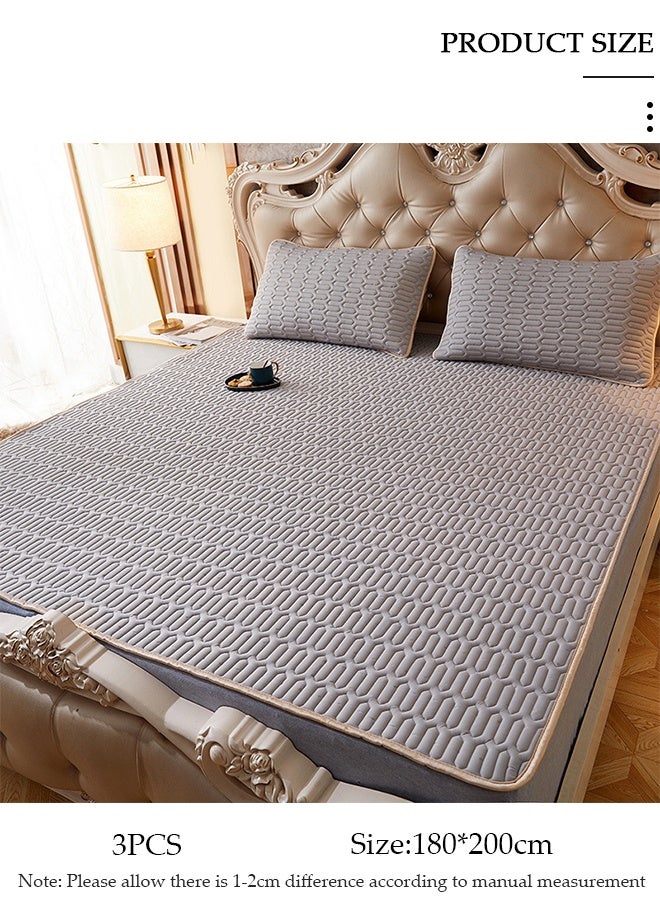 DUNISO Anti-Slip Latex Bed Cap Cool Silk Bed Cover Three-Piece Set with Pillowcases Four Seasons Universal Foldable Ice Silk Mat For Hotel Family Mattresses 200*180CM - Image 3