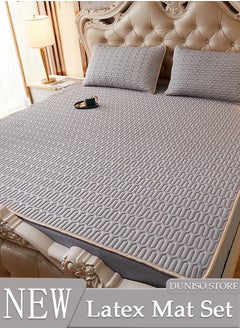 DUNISO Anti-Slip Latex Bed Cap Cool Silk Bed Cover Three-Piece Set with Pillowcases Four Seasons Universal Foldable Ice Silk Mat For Hotel Family Mattresses 200*180CM  - Image 1