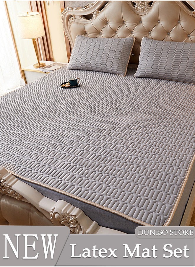 DUNISO Anti-Slip Latex Bed Cap Cool Silk Bed Cover Three-Piece Set with Pillowcases Four Seasons Universal Foldable Ice Silk Mat For Hotel Family Mattresses 200*180CM  - Image 1