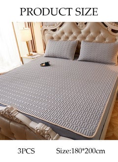DUNISO Anti-Slip Latex Bed Cap Cool Silk Bed Cover Three-Piece Set with Pillowcases Four Seasons Universal Foldable Ice Silk Mat For Hotel Family Mattresses 200*180CM  - Image 2
