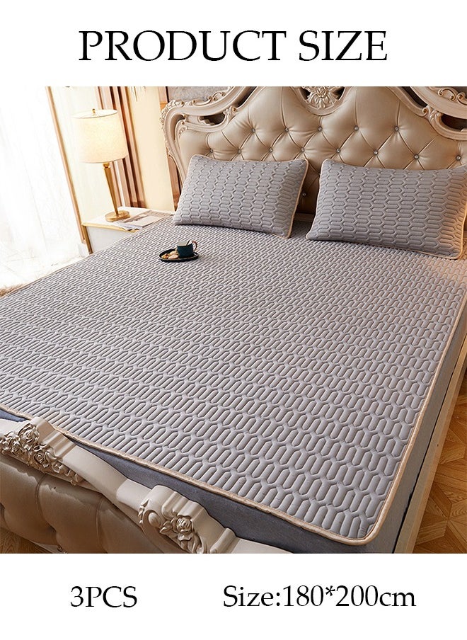DUNISO Anti-Slip Latex Bed Cap Cool Silk Bed Cover Three-Piece Set with Pillowcases Four Seasons Universal Foldable Ice Silk Mat For Hotel Family Mattresses 200*180CM  - Image 2