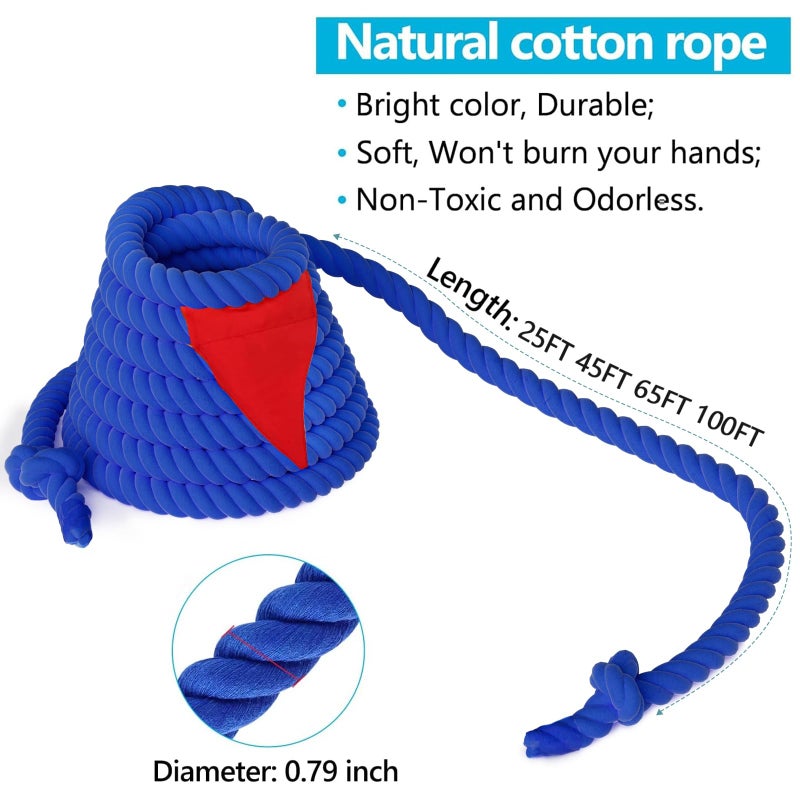 X XBEN Tug of a War Rope for Kids and Adult, 25FT Tag o War Ropes with Flag for Outdoor, Outside Carnival, Lawn, Field, Team Building Game, Safety Cord for School and Church, Blue - Image 3