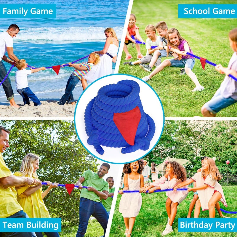X XBEN Tug of a War Rope for Kids and Adult, 25FT Tag o War Ropes with Flag for Outdoor, Outside Carnival, Lawn, Field, Team Building Game, Safety Cord for School and Church, Blue - Image 5