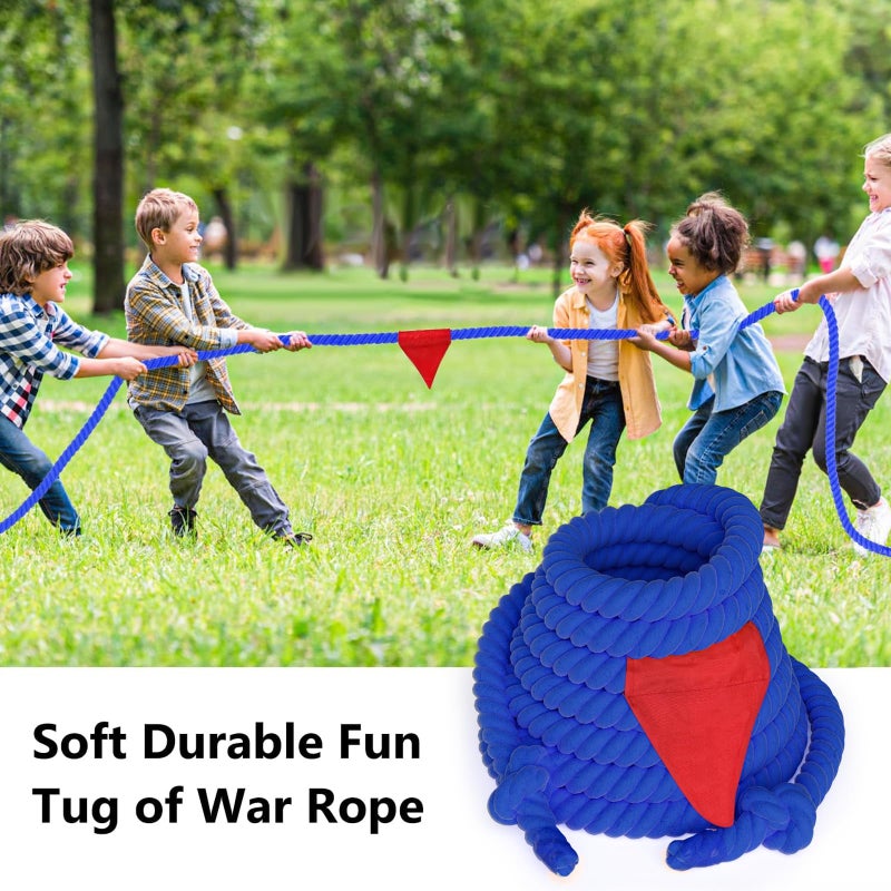 X XBEN Tug of a War Rope for Kids and Adult, 25FT Tag o War Ropes with Flag for Outdoor, Outside Carnival, Lawn, Field, Team Building Game, Safety Cord for School and Church, Blue - Image 4