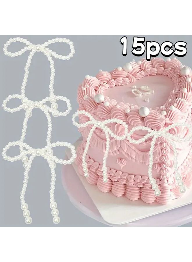 15 Pcs Pearl Bow Cake Toppers Wedding Birthday Cupcake Decorations - Image 2
