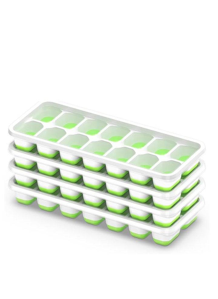 Generic - Ice Cube Tray with Lid and Bin, 4 Pack Durable Stackable Ice Cube Trays for Freezer with Ice Container, Easy-Release Plastic & Silicone Ice Tray with Drinking Straws, Ice Scoop and Tong - Image 1